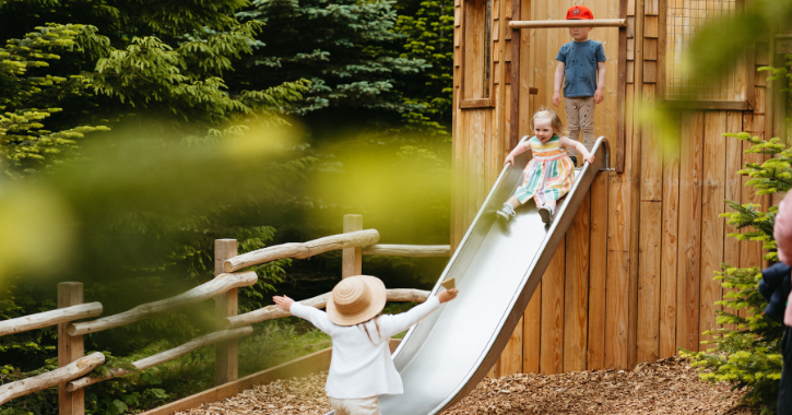 Children playing on the playpark inside Plotters' Forest at Raby Castle